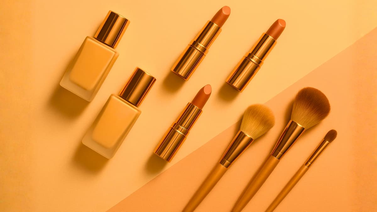 Flat lay of foundation and lipstick shades – SaniaGlam skin tone analyzer.