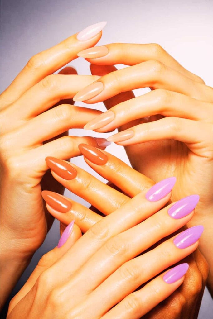 High-fashion hero image showing milky jelly gel polish in glossy translucent shades on elegant hands