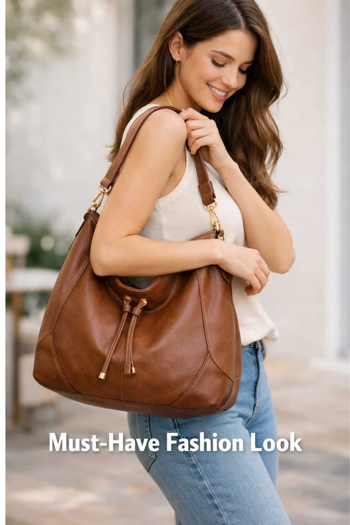 Designer faux leather crossbody hobo bag women retro large shoulder bucket purse