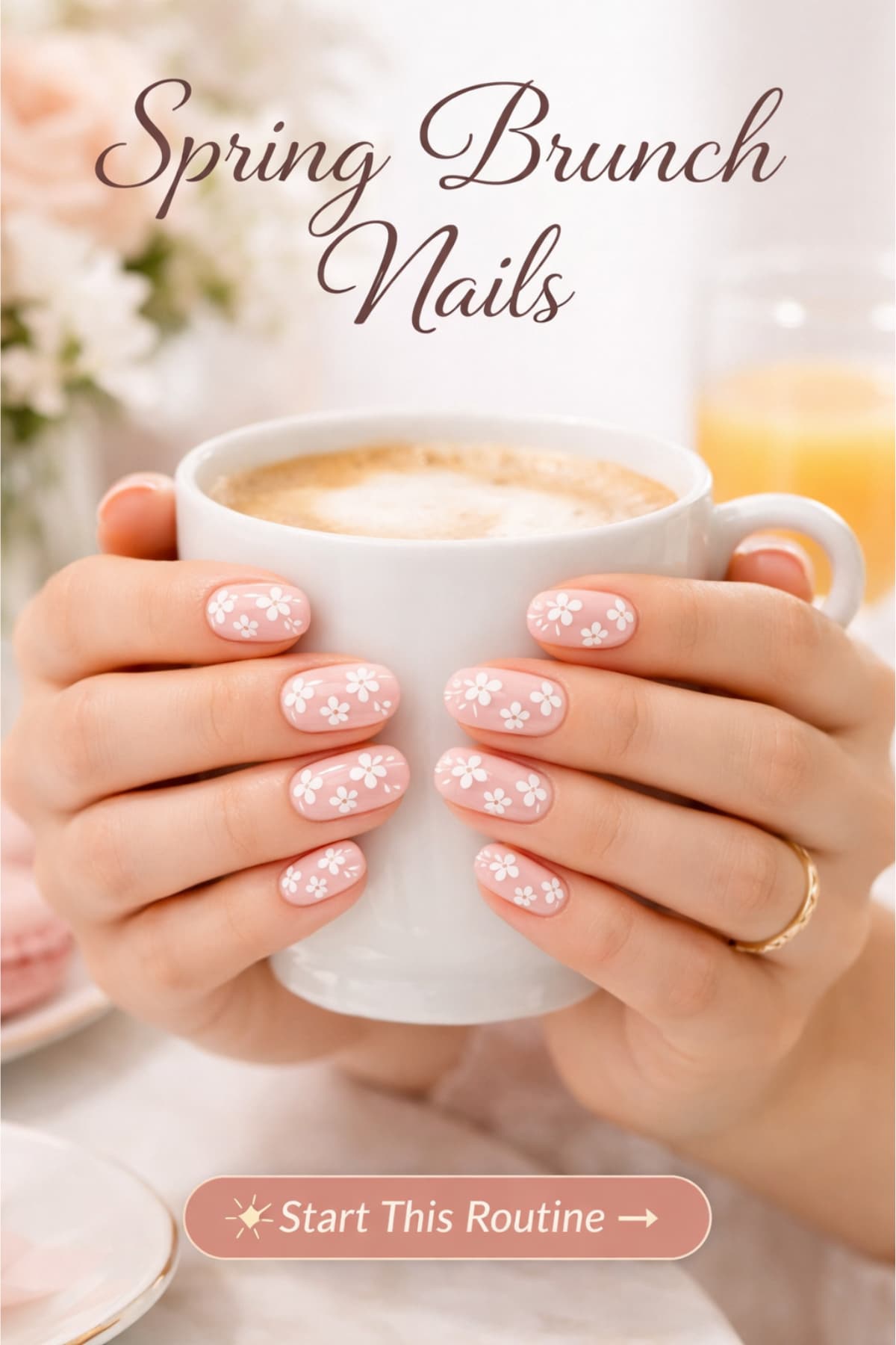 Spring brunch nails pastel floral manicure aesthetic